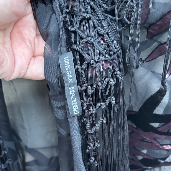 JayLey Ladies Silk Black Fringe Sheer Pink Velvet Top Boho Kimono Cardigan - Picture 6 of 16